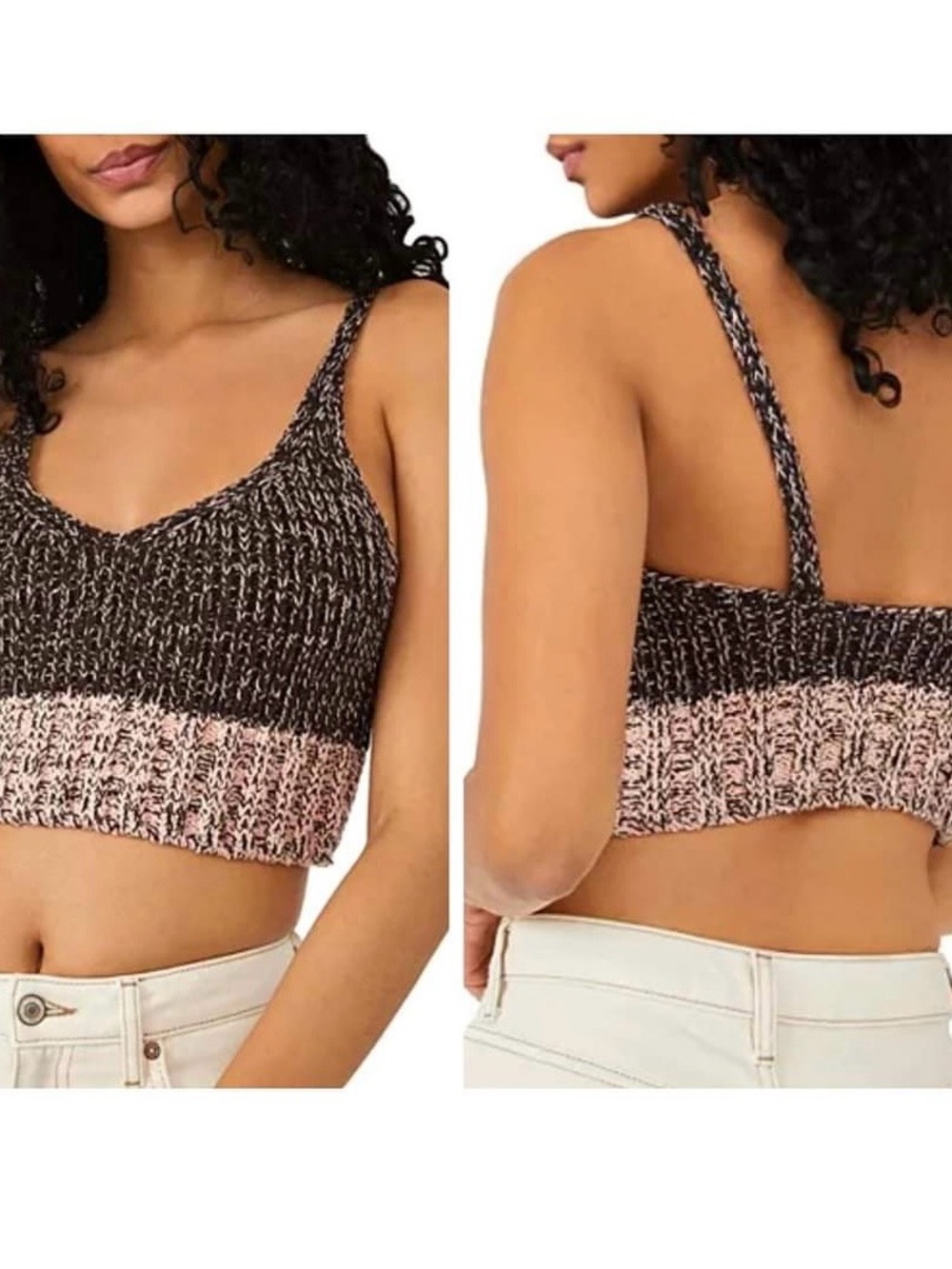Free People Here All Day Brami Knit Crop Top Brown Pink Size Small-BOHO KNIT Y2K